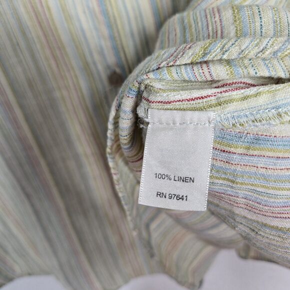 J. Jill 100% Linen Top 3X Green Multi Pin Stripe Button Front Boxy Coastal - Picture 9 of 13